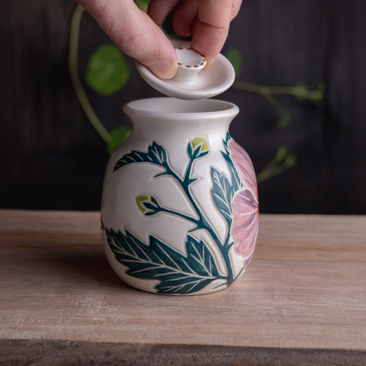 Purple Hibiscus Lidded Jar