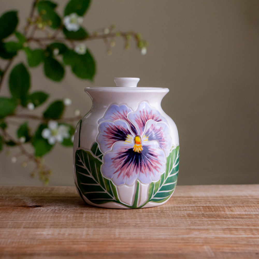 Purple Pansy Lidded Jar