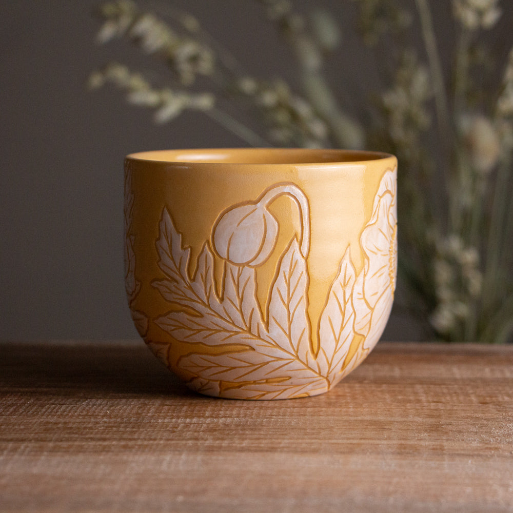 Yellow Sgraffito Poppy Mug 15oz