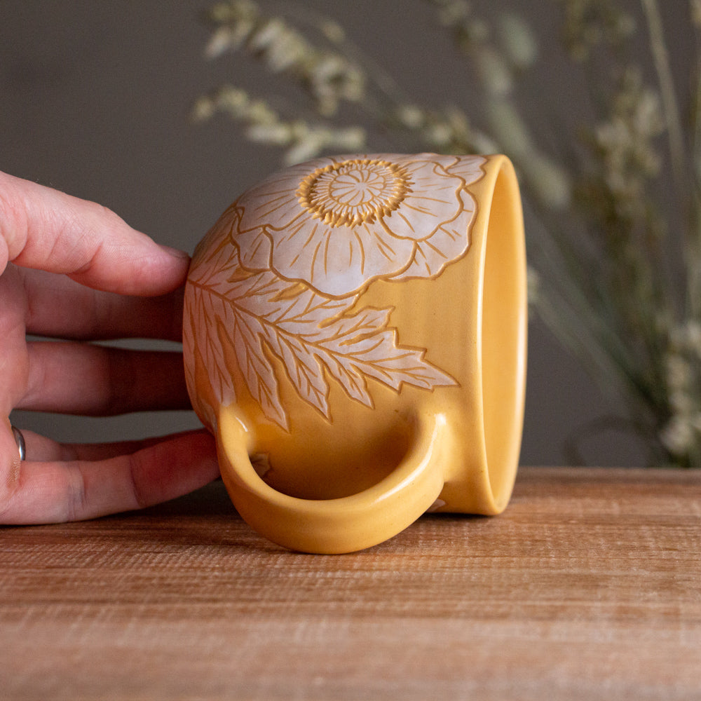 Yellow Sgraffito Poppy Mug 15oz