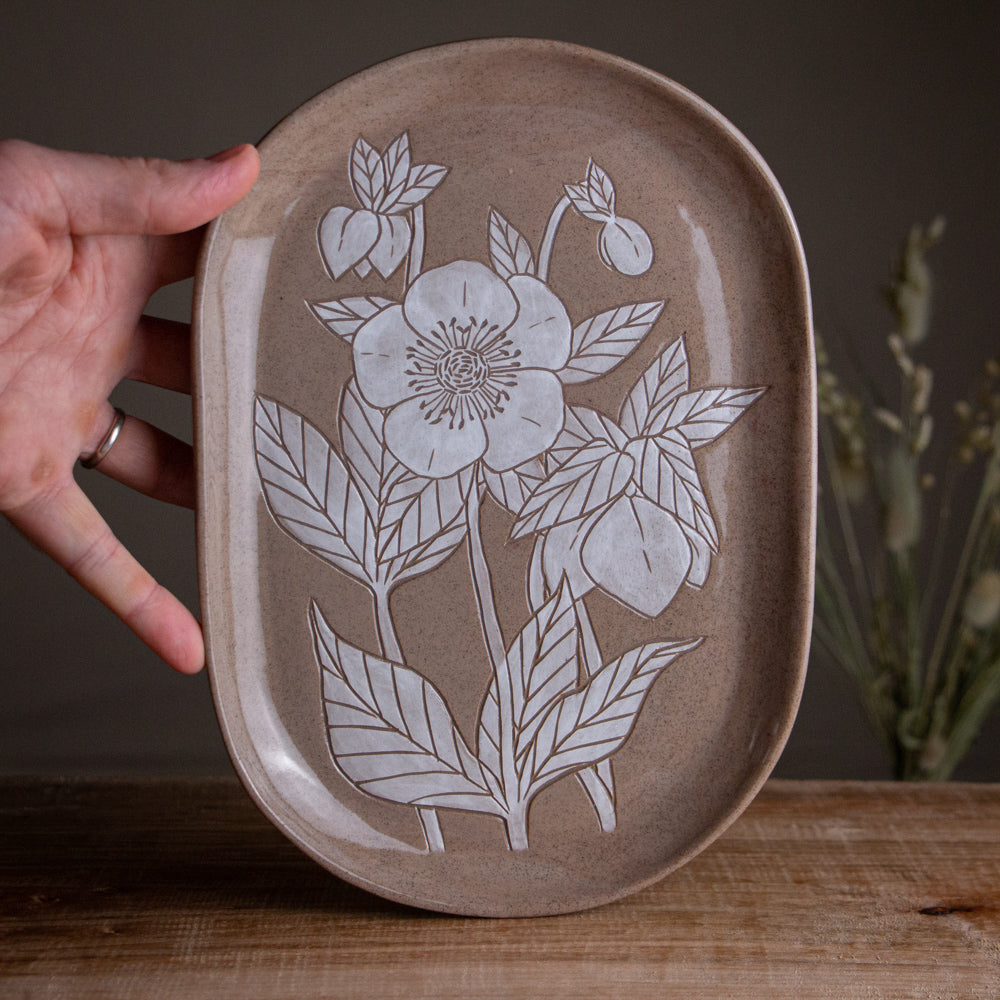 Red Sandstone Sgraffito Hellebore Tray