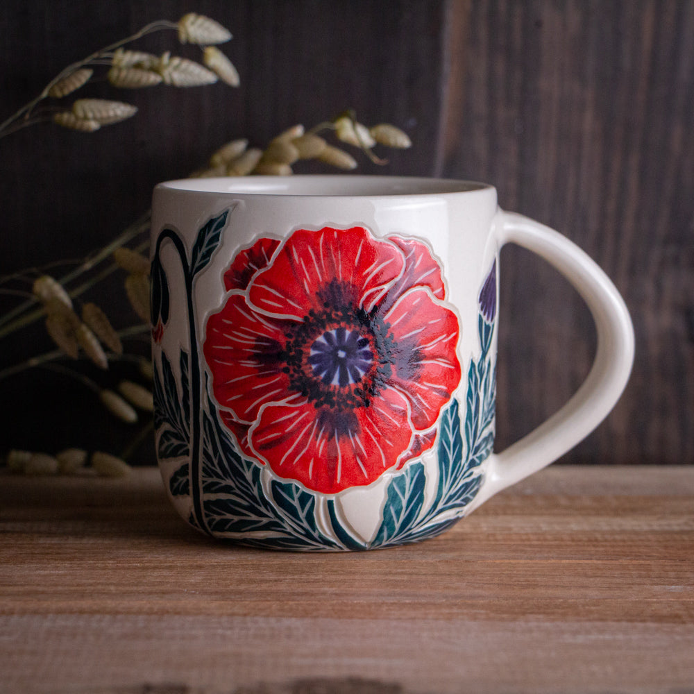 Red Poppy Botanic Mug 14-15oz