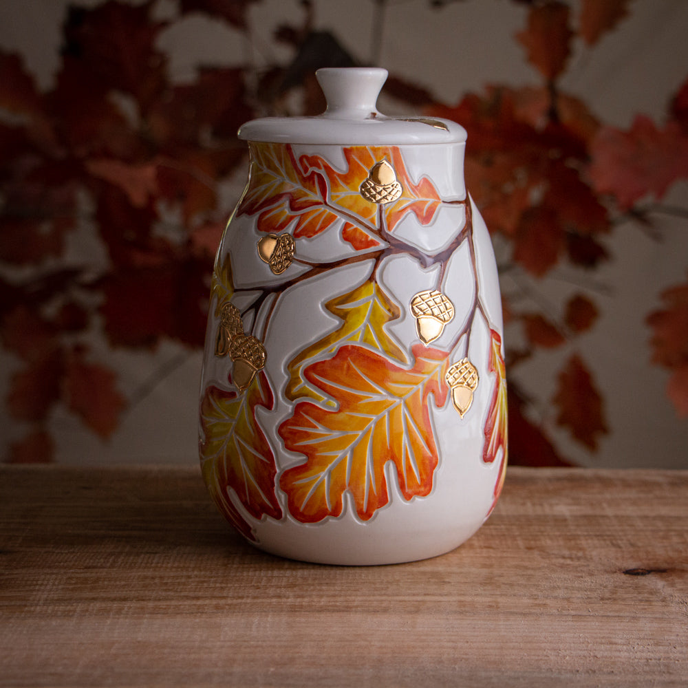 Autumn Oak Branch Jar / Utensil Holder