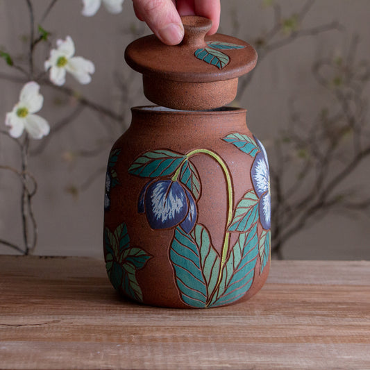 Stoneware Hellebore Lidded Jar / Canister