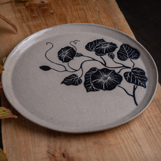 Gray Sandstone Sgraffito Morning Glory Tray