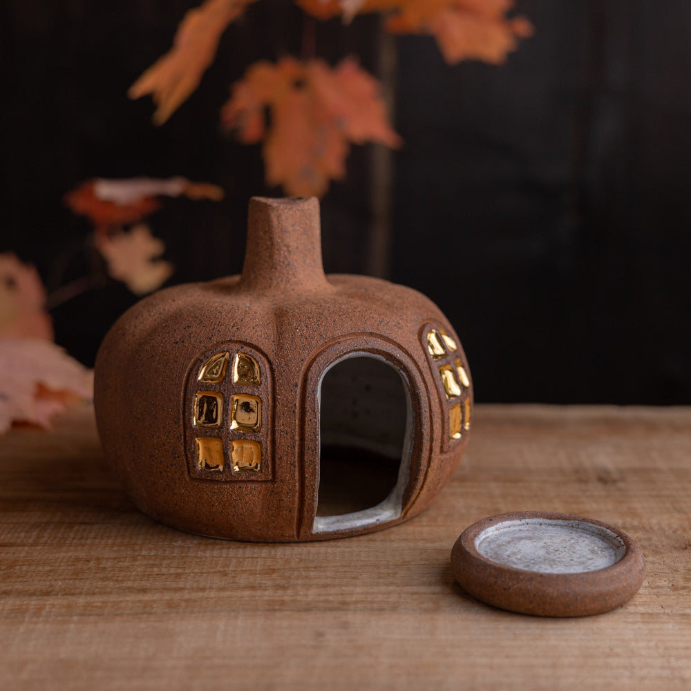 Stoneware Pumpkin House Incense Holder #2