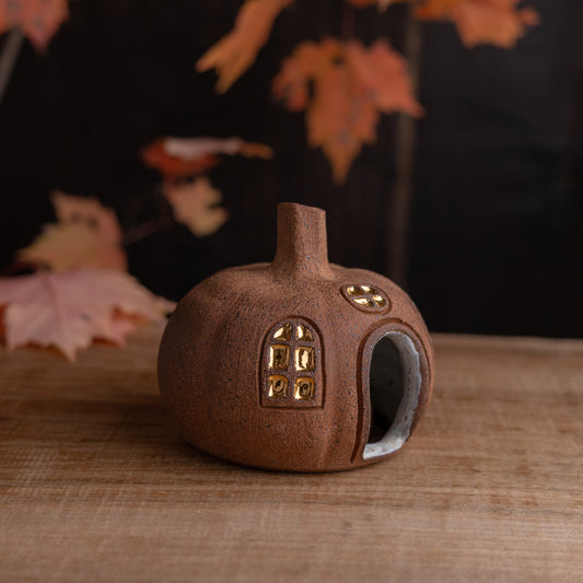 Stoneware Pumpkin House Incense Holder #3