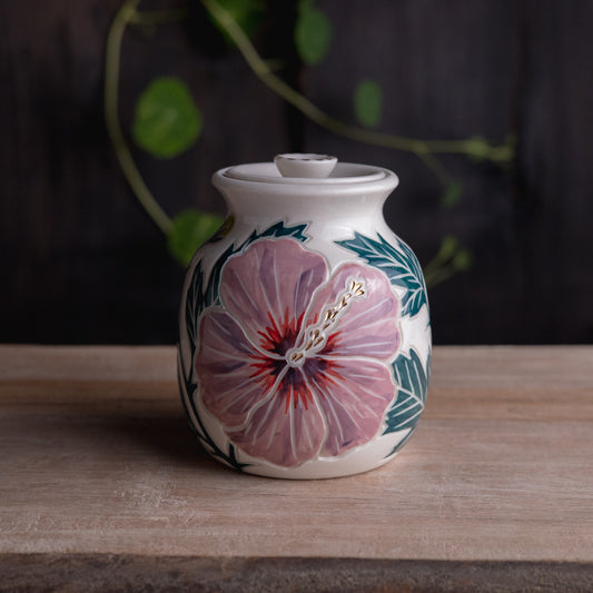 Purple Hibiscus Lidded Jar