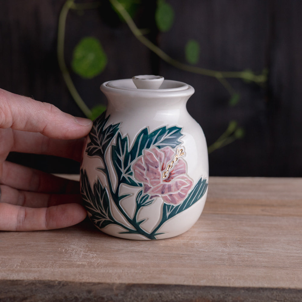 Purple Hibiscus Lidded Jar