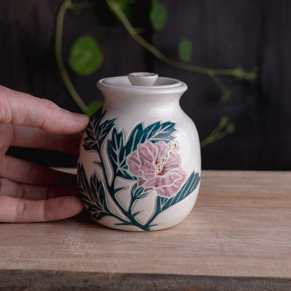 Purple Hibiscus Lidded Jar