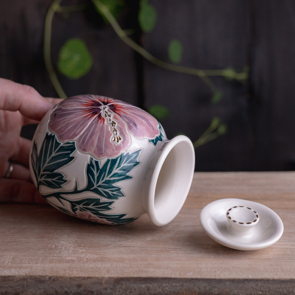 Purple Hibiscus Lidded Jar
