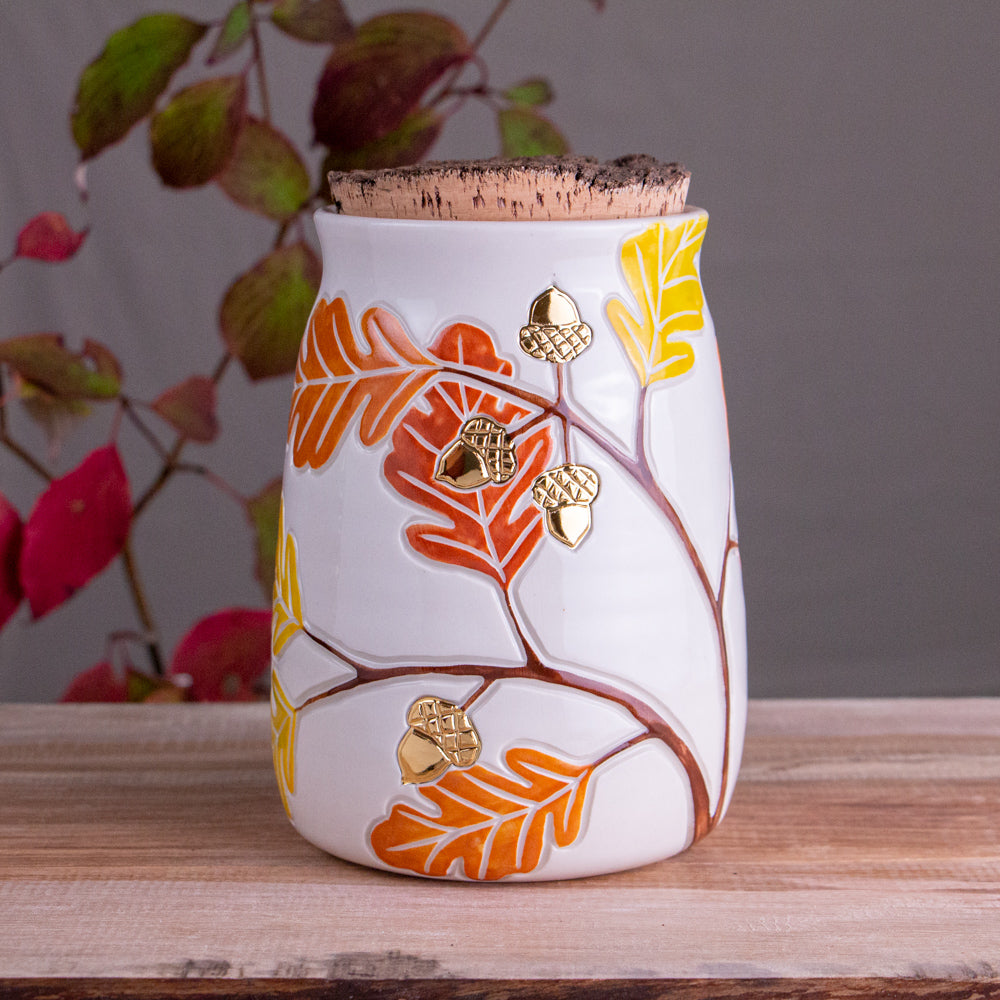 Autumn Oak Branch Jar / Utensil Holder