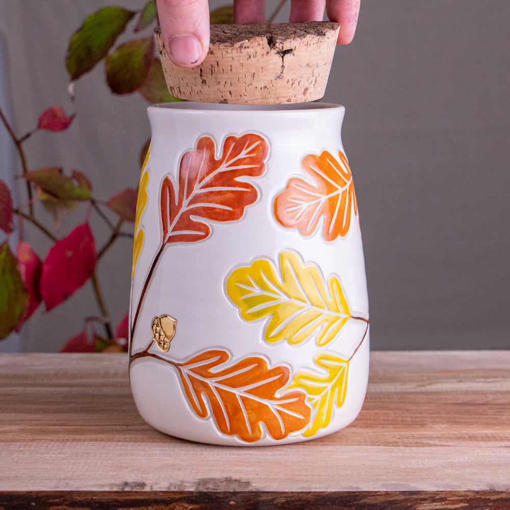 Autumn Oak Branch Jar / Utensil Holder