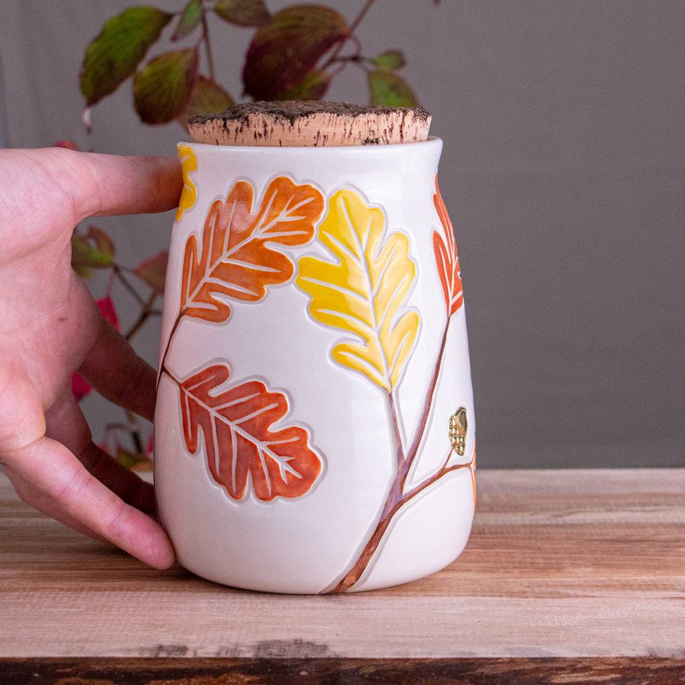 Autumn Oak Branch Jar / Utensil Holder