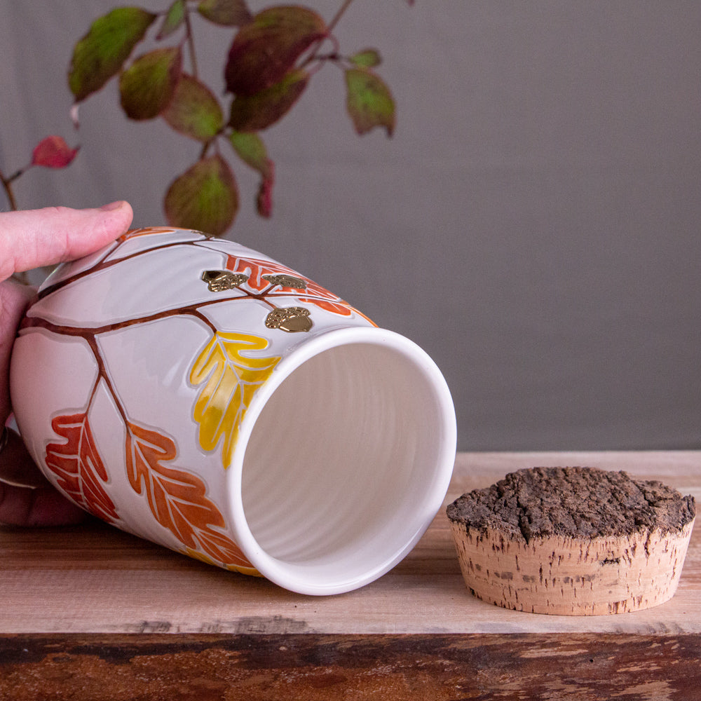 Autumn Oak Branch Jar / Utensil Holder