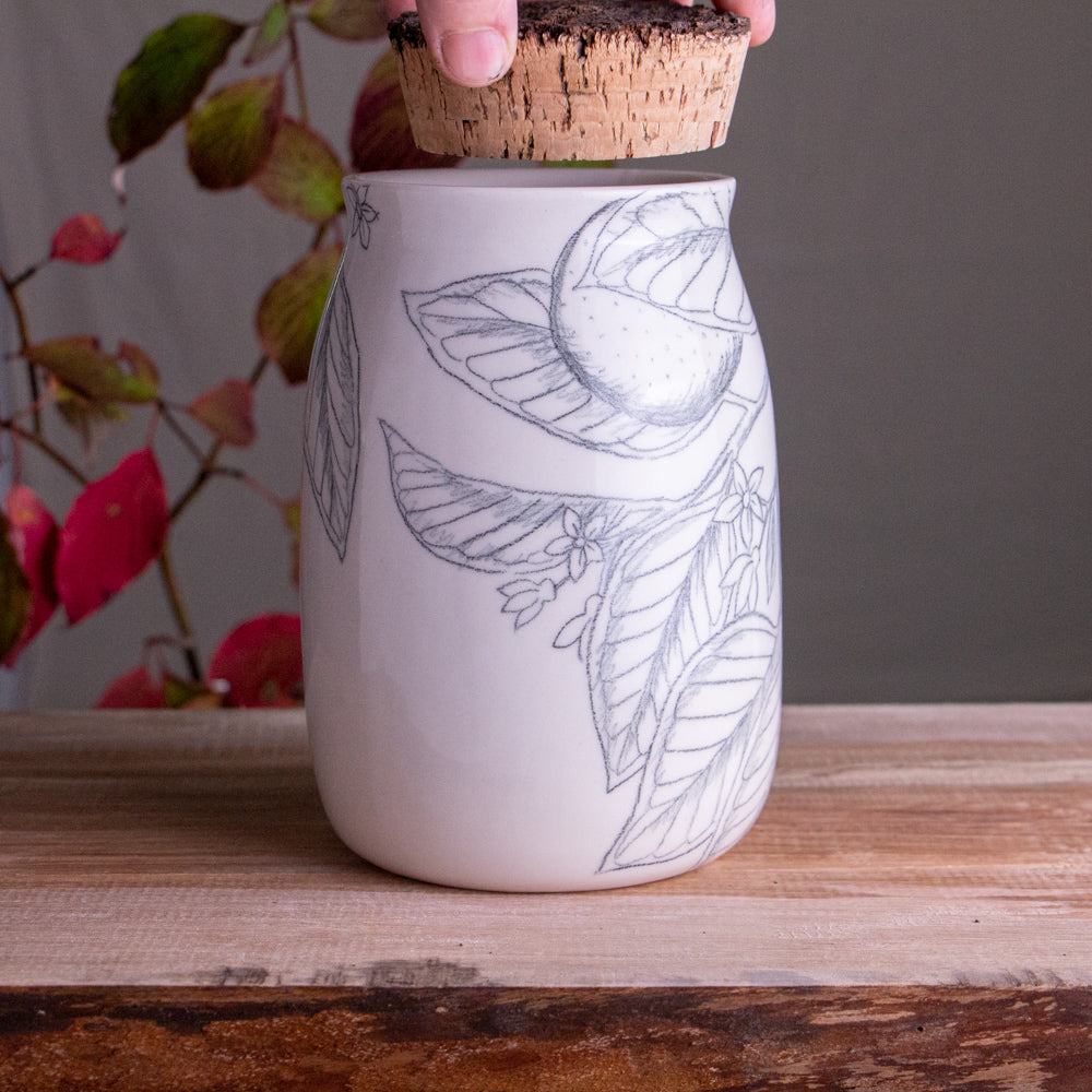 Clementine Sketch Corked Jar / Canister