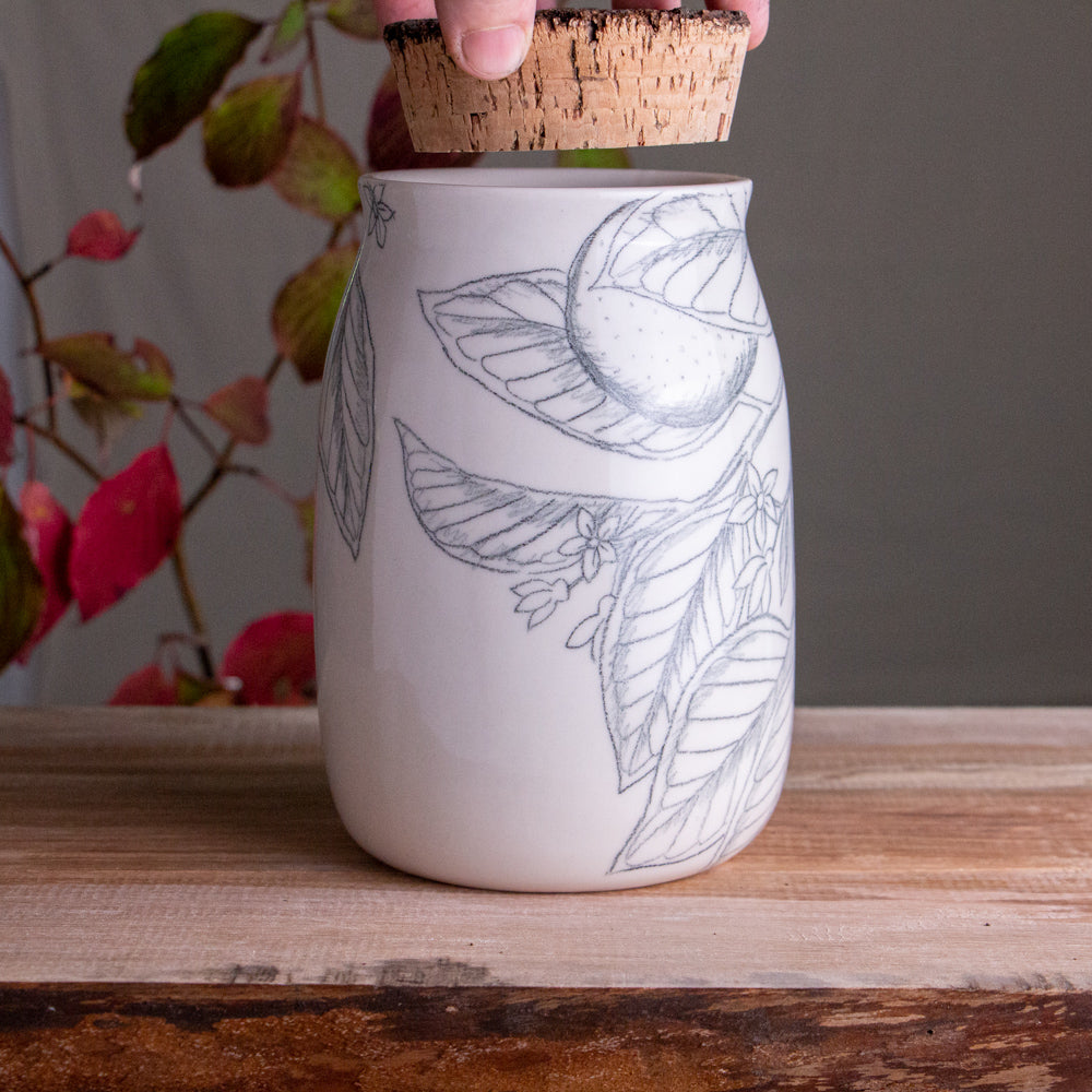 Clementine Sketch Corked Jar / Canister