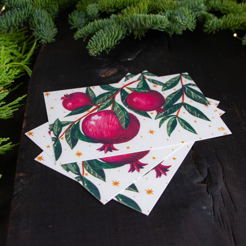 Pomegranate Holiday Flat Cards (Pack of 12)