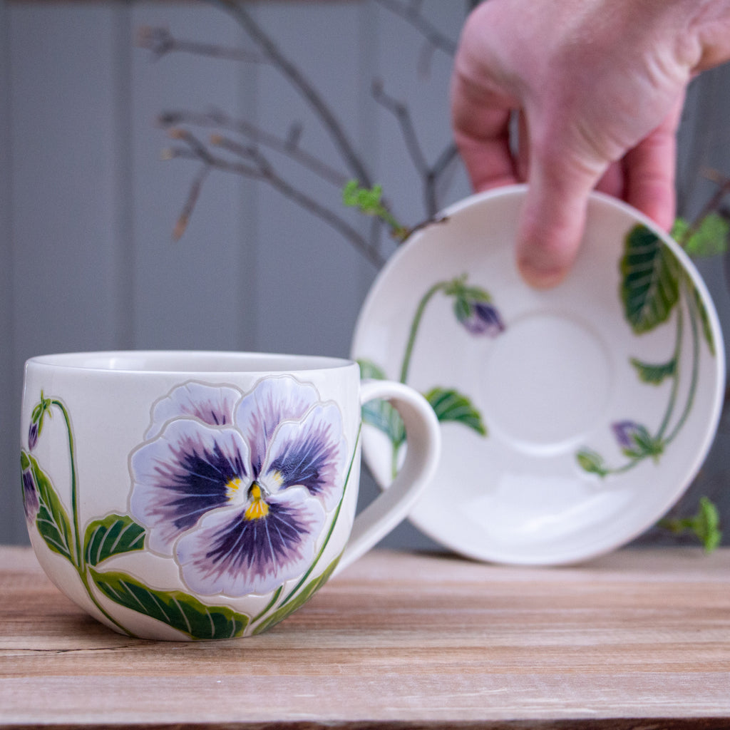 [SECONDS] Purple Pansy Tea Cup & Saucer [12oz]