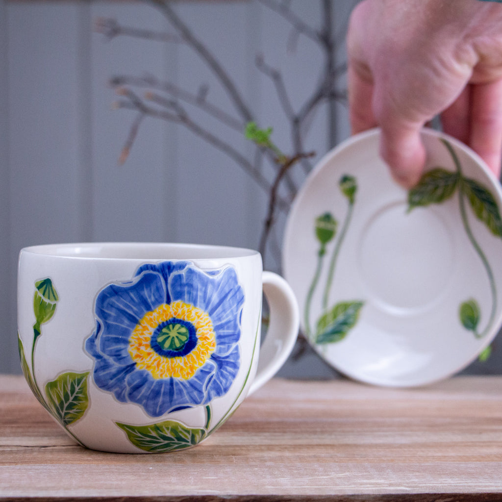 [SECONDS] Blue Poppy Tea Cup & Saucer [12oz]