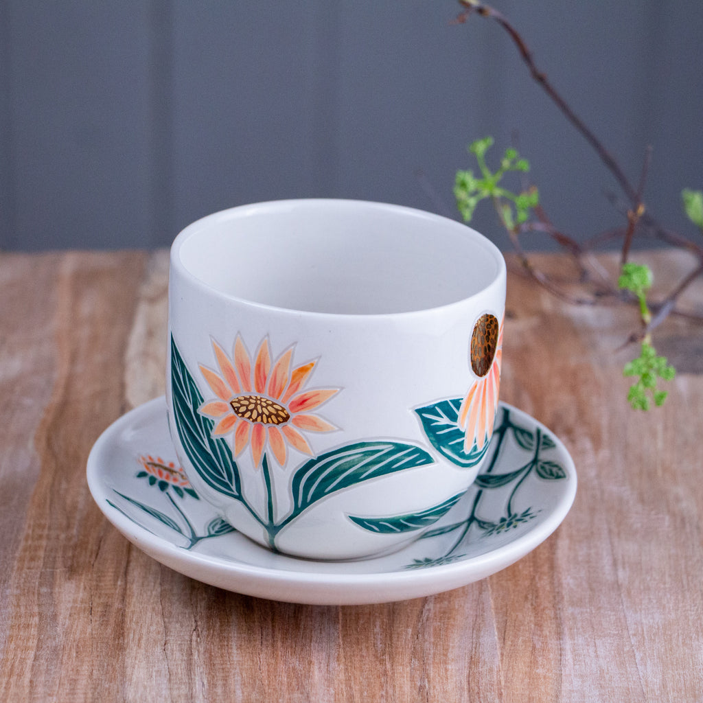 Peach Echinacea Teacup & Saucer [13oz]