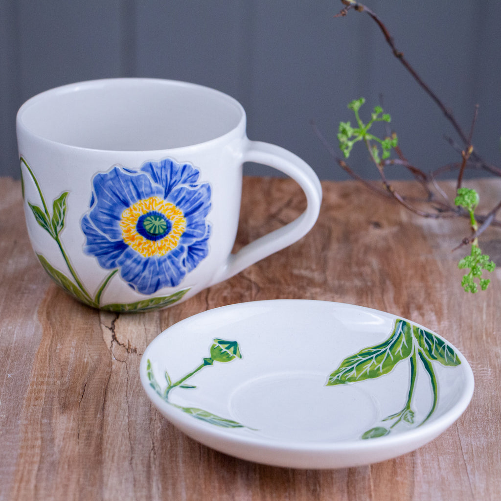 Blue Poppy Tea Cup & Saucer [14oz]