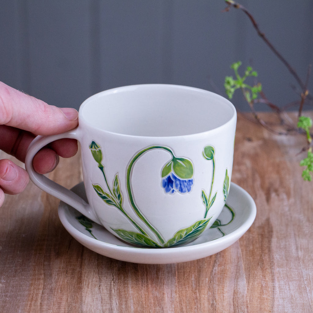 Blue Poppy Tea Cup & Saucer [14oz]