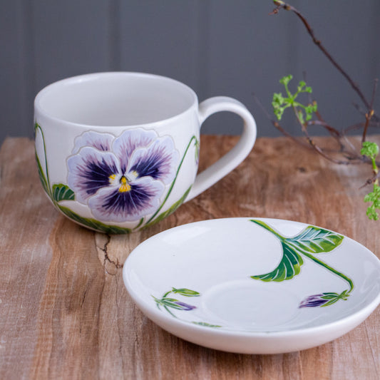 [SECONDS] Purple Pansy Tea Cup & Saucer [12oz]