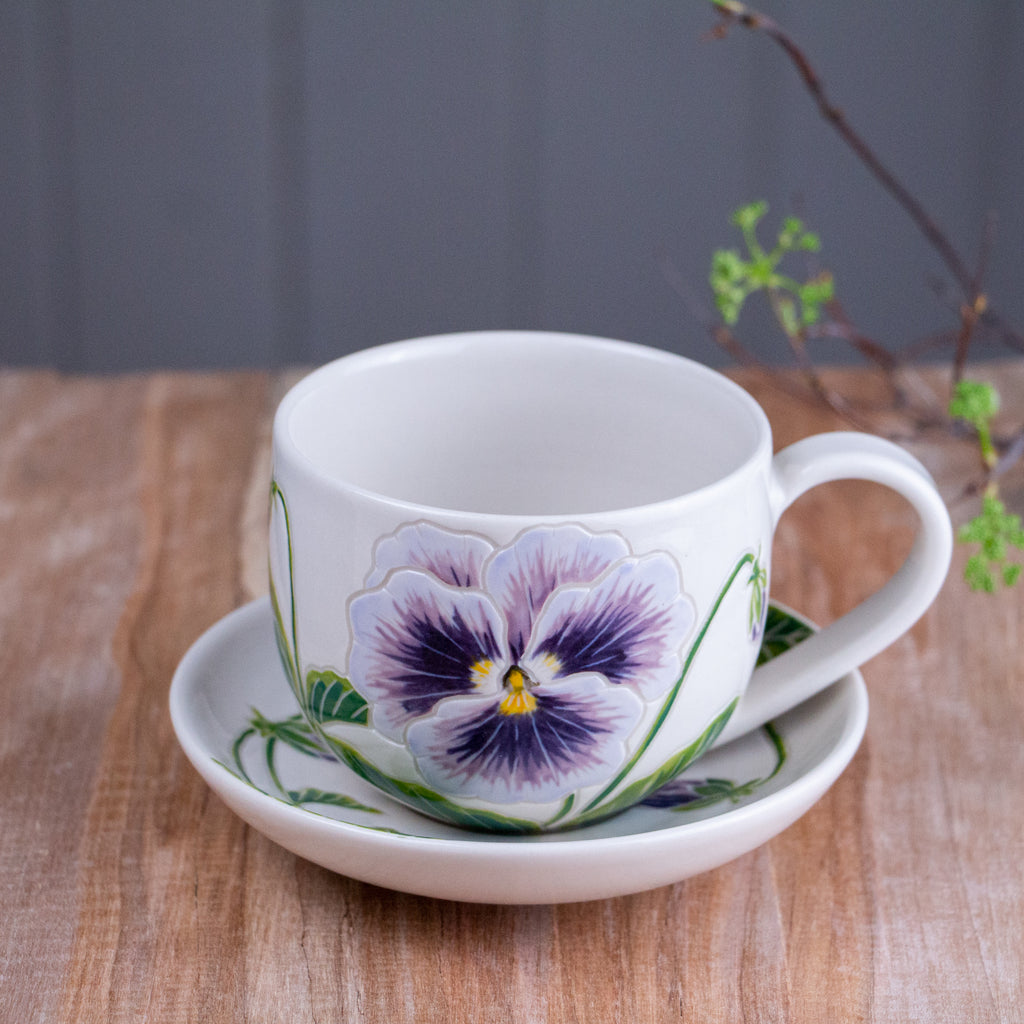 [SECONDS] Purple Pansy Tea Cup & Saucer [12oz]