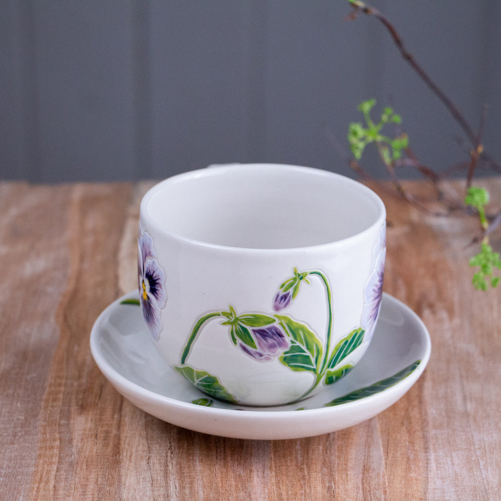 [SECONDS] Purple Pansy Tea Cup & Saucer [12oz]