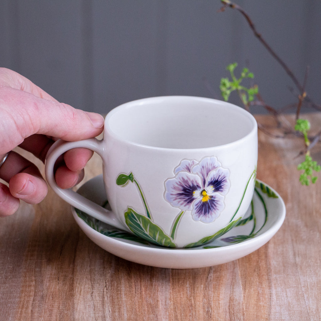 [SECONDS] Purple Pansy Tea Cup & Saucer [12oz]