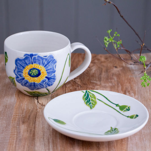 [SECONDS] Blue Poppy Tea Cup & Saucer [12oz]