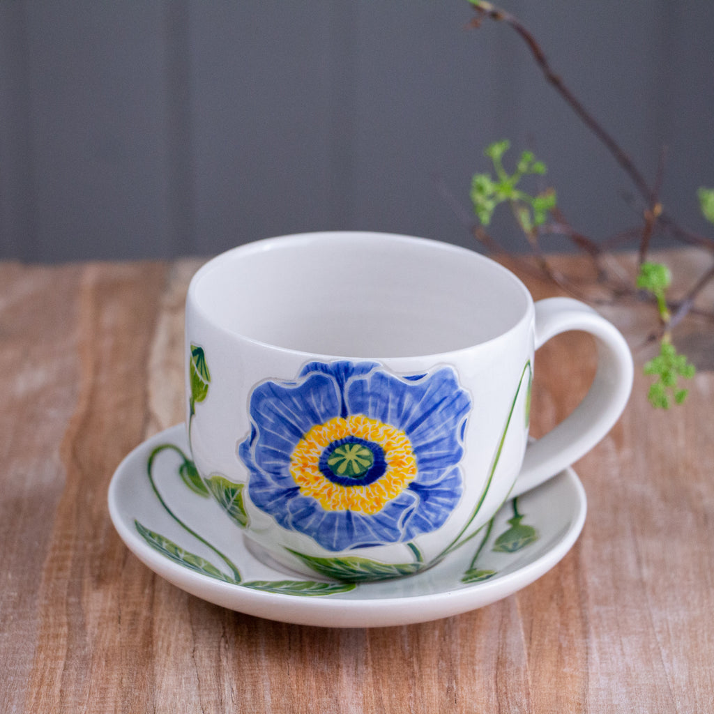 [SECONDS] Blue Poppy Tea Cup & Saucer [12oz]