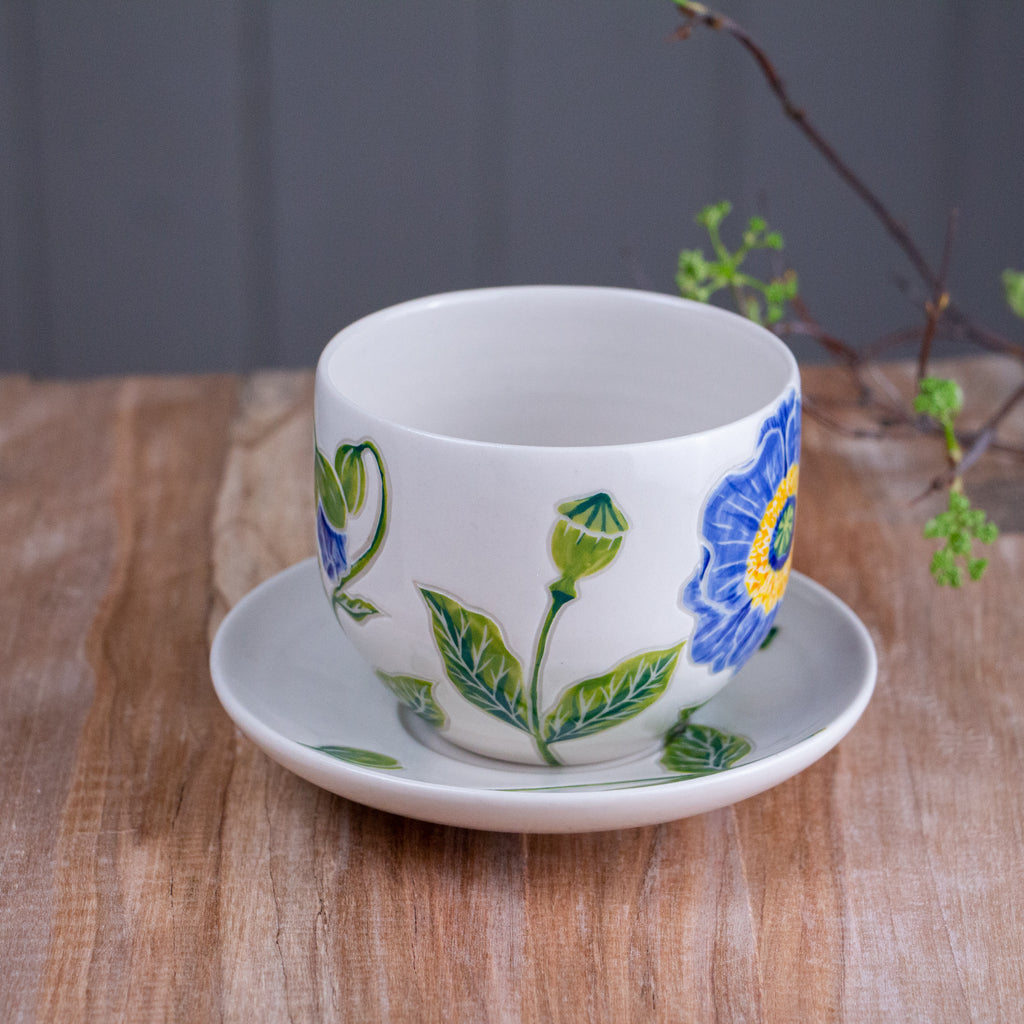 [SECONDS] Blue Poppy Tea Cup & Saucer [12oz]