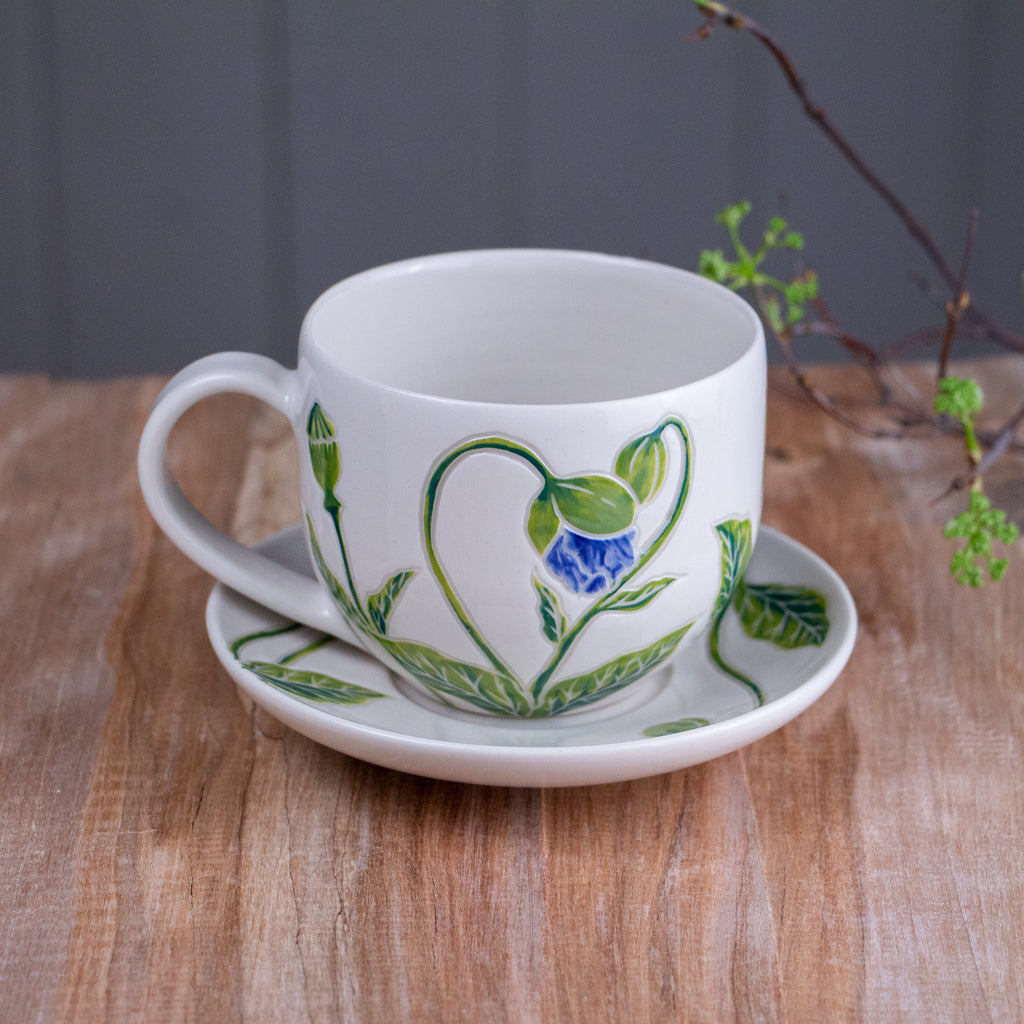 [SECONDS] Blue Poppy Tea Cup & Saucer [12oz]