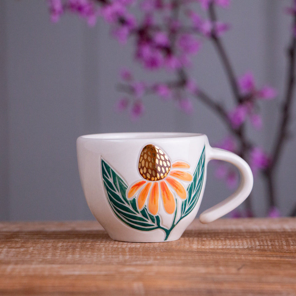 Peach Echinacea Espresso Cup #2 [3.5oz]