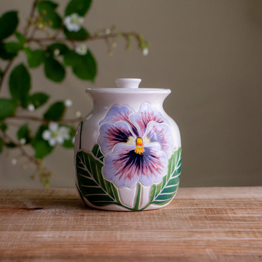 Purple Pansy Lidded Jar