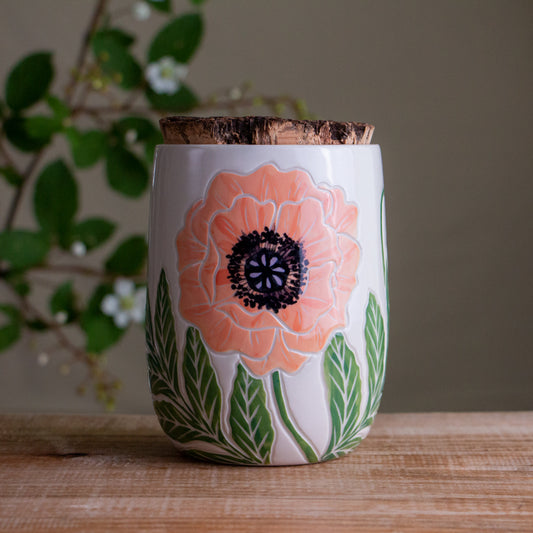 Peach Poppy Short Corked Jar / Canister