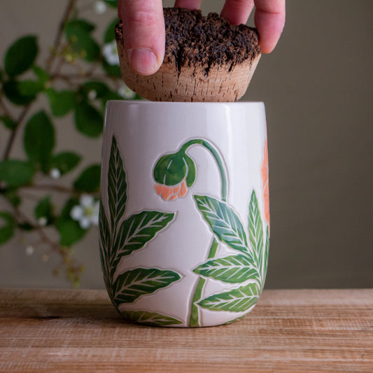 Peach Poppy Short Corked Jar / Canister