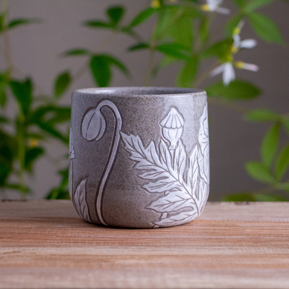 Gray Sandstone Sgraffito Poppy Mug #1 [12oz]