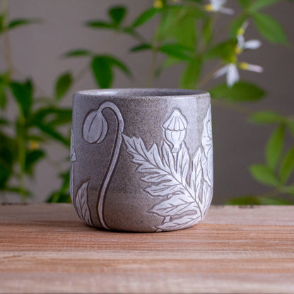 Gray Sandstone Sgraffito Poppy Mug #1 [12oz]