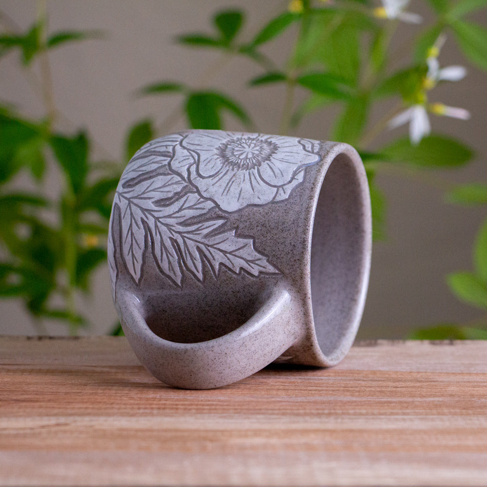 Gray Sandstone Sgraffito Poppy Mug #1 [12oz]