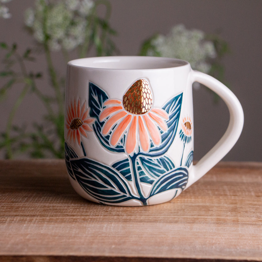 Peach Echinacea Mug 14-15oz
