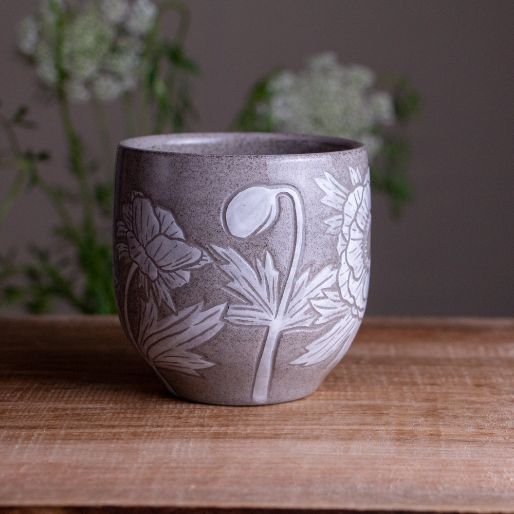 Gray Sandstone Sgraffito Anemone Mug #1 [13oz]