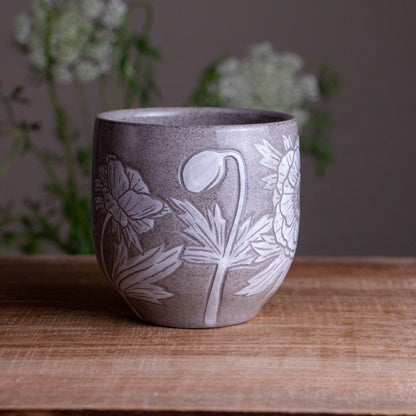 Gray Sandstone Sgraffito Anemone Mug #1 [13oz]