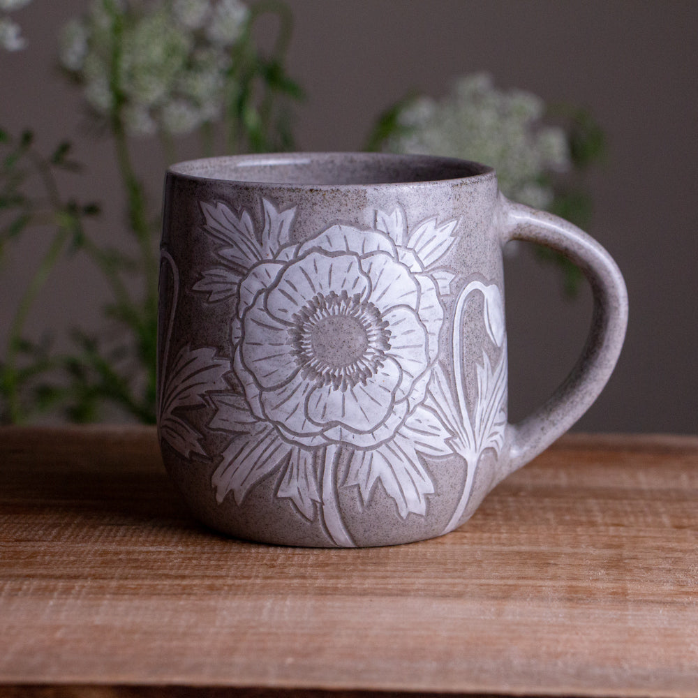 Gray Sandstone Sgraffito Anemone Mug #2 [15oz]