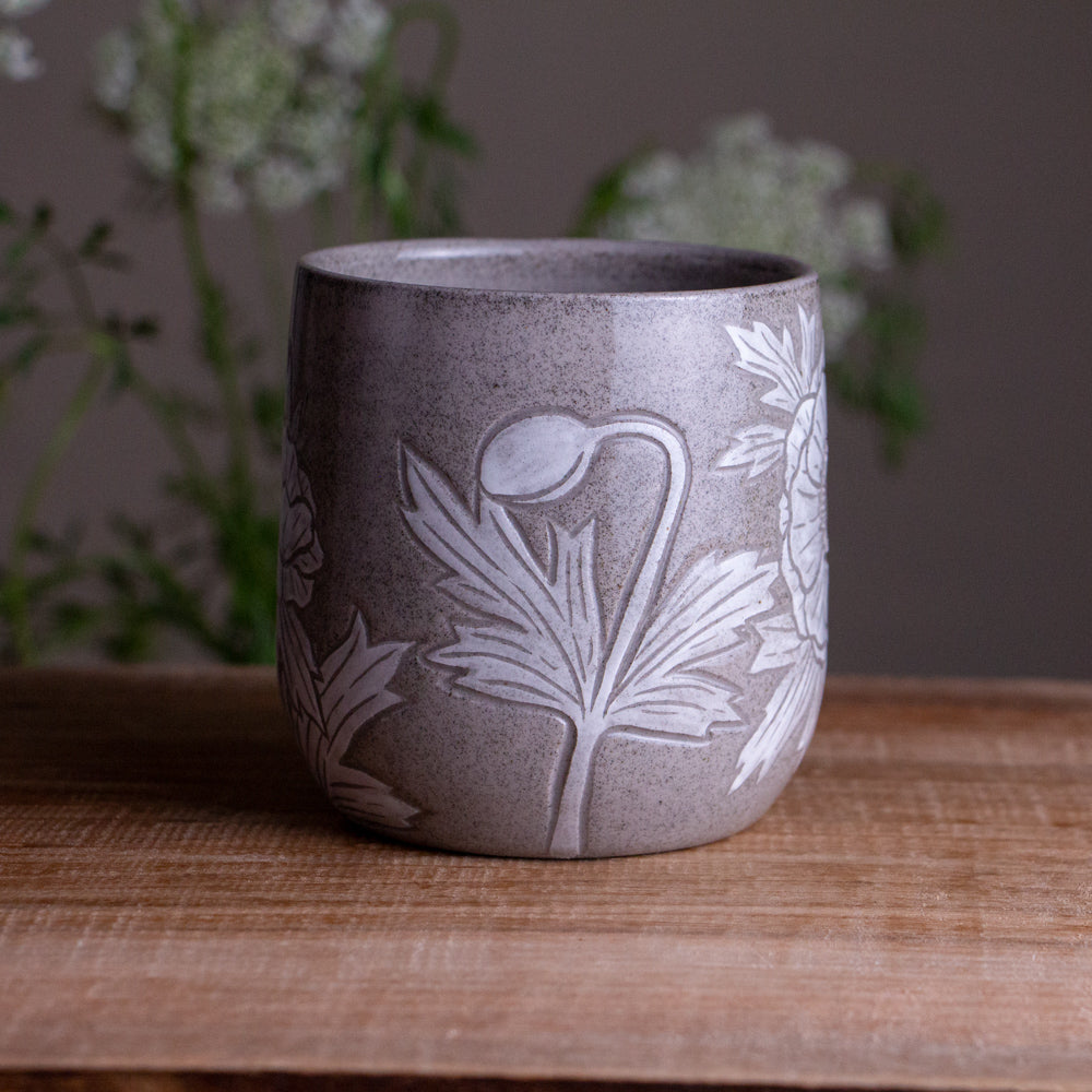 Gray Sandstone Sgraffito Anemone Mug #2 [15oz]