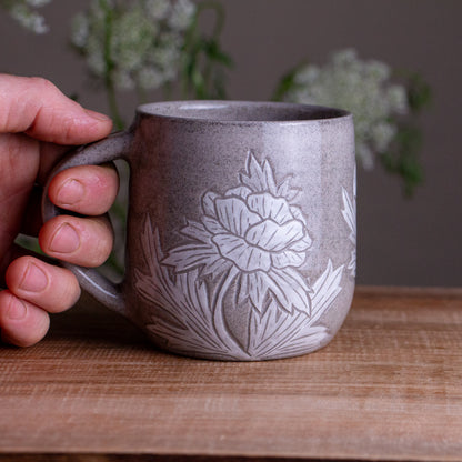 Gray Sandstone Sgraffito Anemone Mug #2 [15oz]