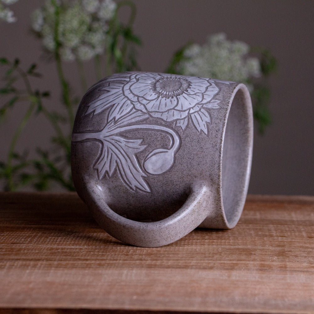 Gray Sandstone Sgraffito Anemone Mug #2 [15oz]