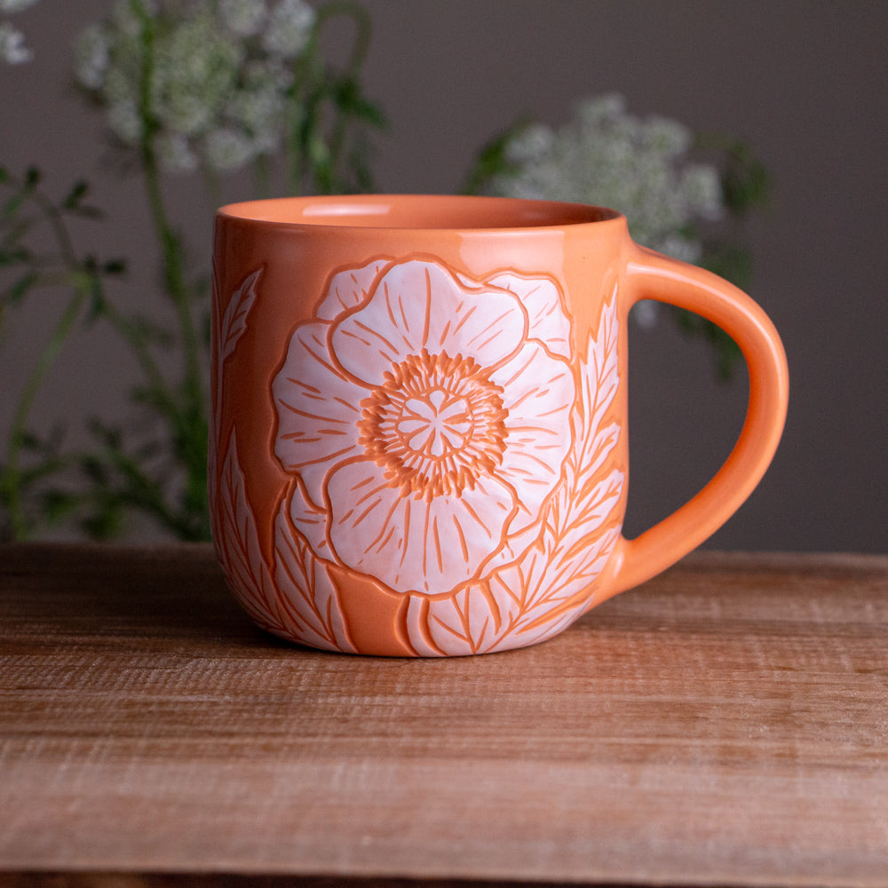 Peach Sgraffito Poppy Mug #2 [15oz]